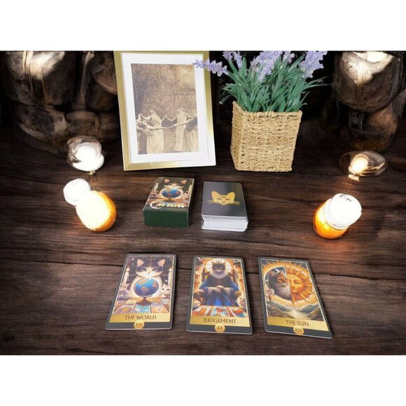 Cat Tarot Card Deck 78 Cards, 4.13" x 2.48" Mystical Cat Artwork NIB - Picture 5 of 11